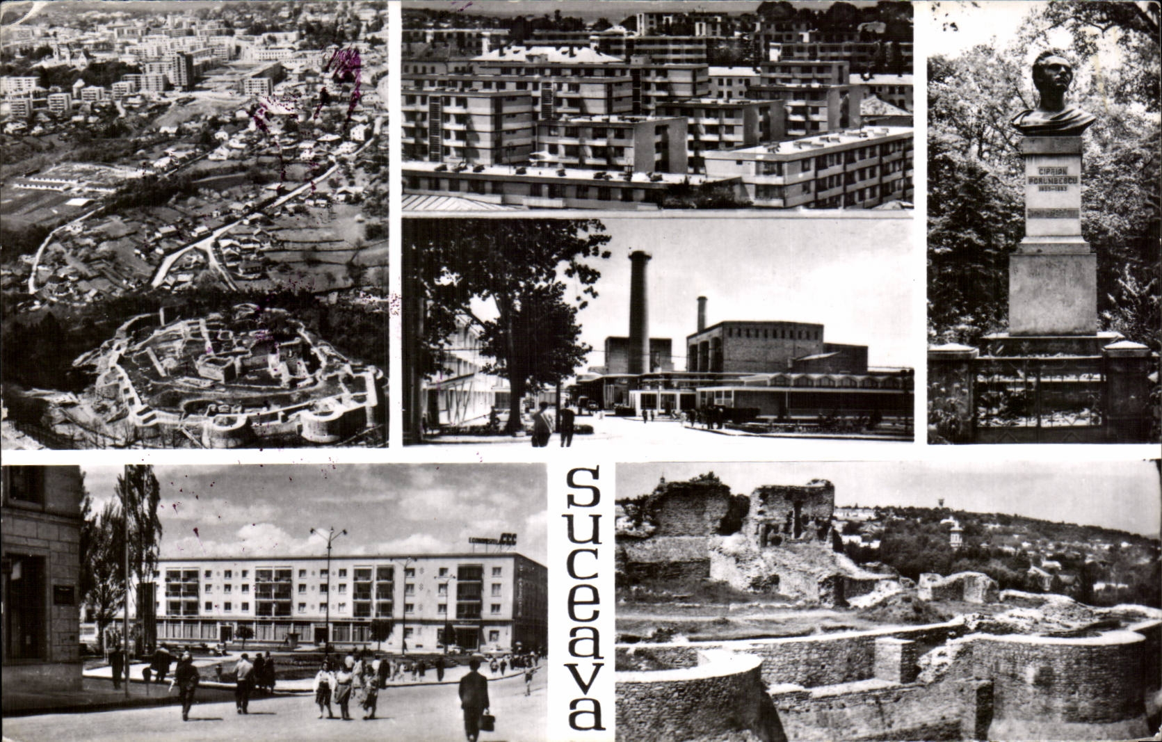 Suceava — vue aérienne, bâtiments, monument et ruines — Éditeur inconnu