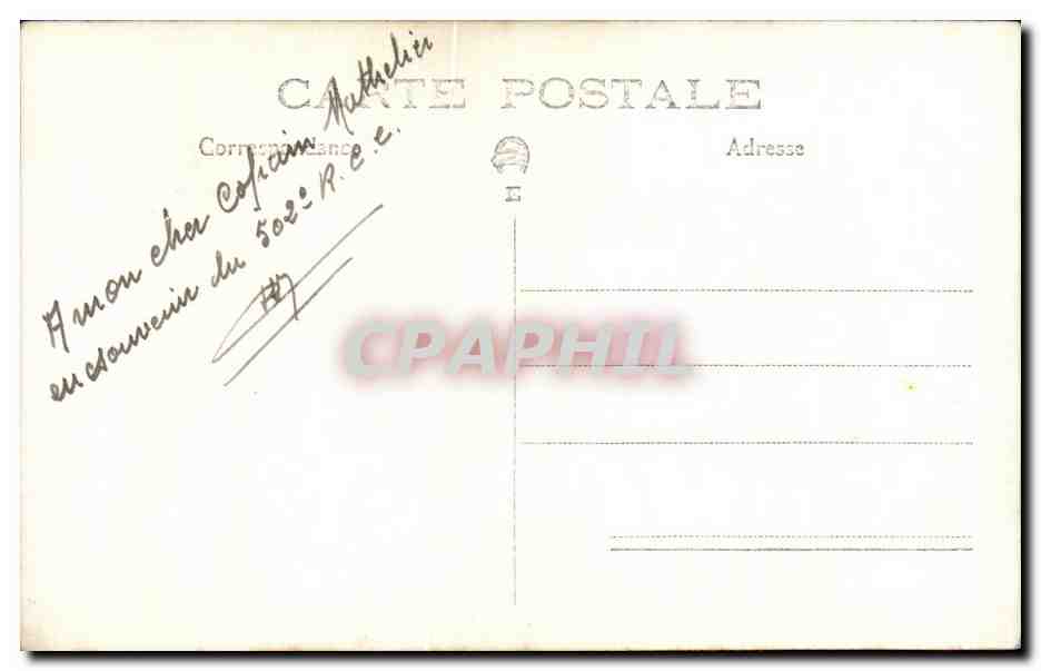 CARTE PHOTO Militaria Soldat 502eme RCC — Rückseite