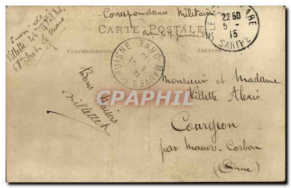 CARTE PHOTO Militaria Envoi de Villette Regiment — Verso