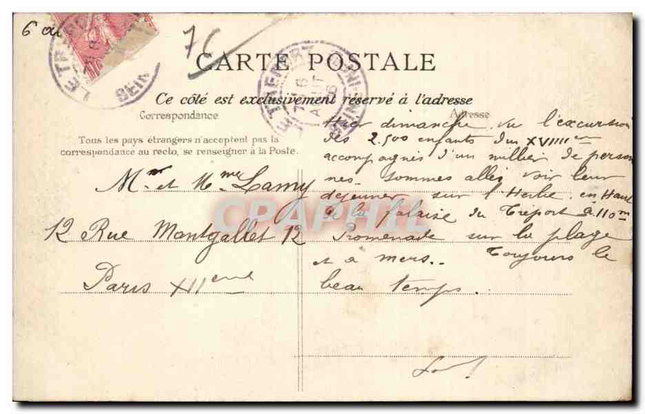 CPA Le Treport Chapelle Saint Julien et monument des combattants — Rückseite
