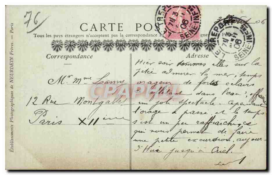 CPA Le Treport Vue prise a Montbrun — Rückseite