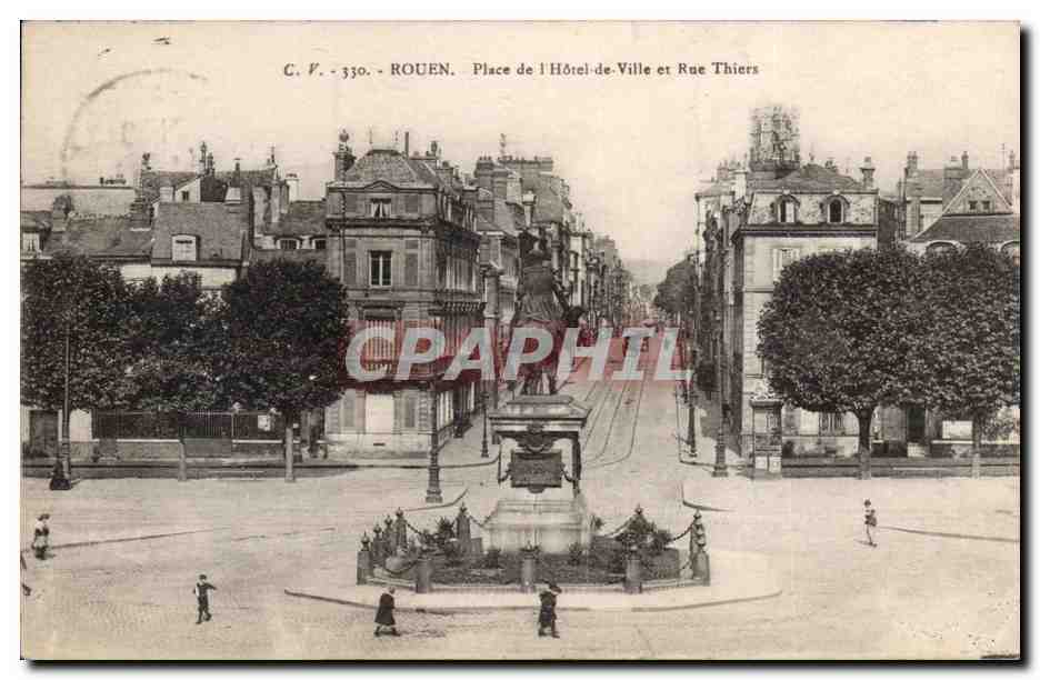 CPA Rouen Place de l'hotel de ville et rue Thiers