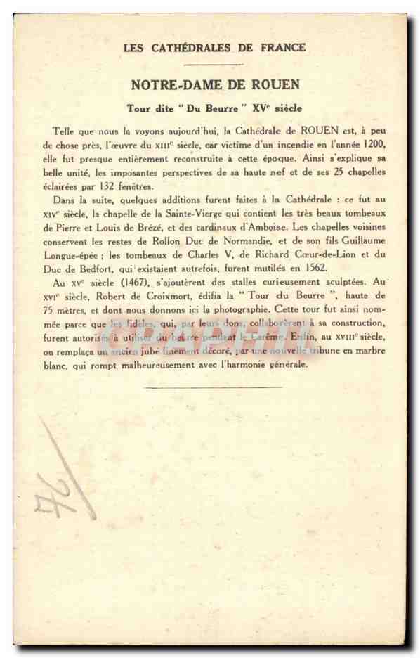 CPA Rouen Cathedrale Notre Dame — Verso