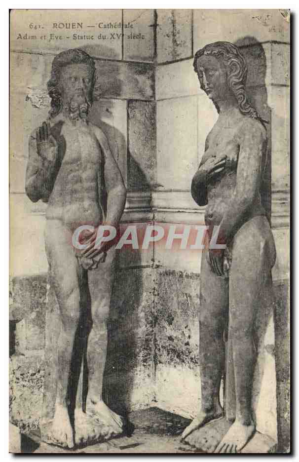 CPA Rouen Cathedrale Adam et Eve 
