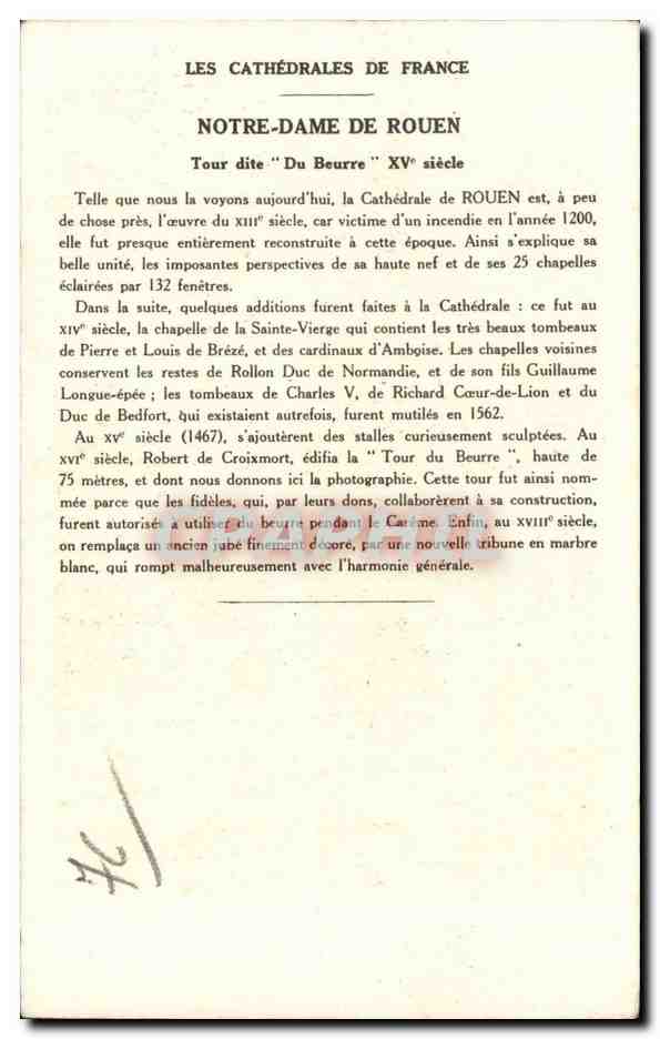 CPA Rouen Cathedrale Notre Dame — Rückseite