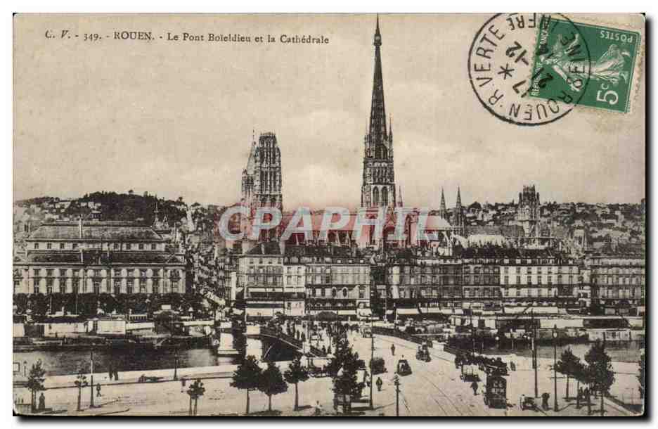 CPA Rouen Le pont Boieldieu et la cathedrale