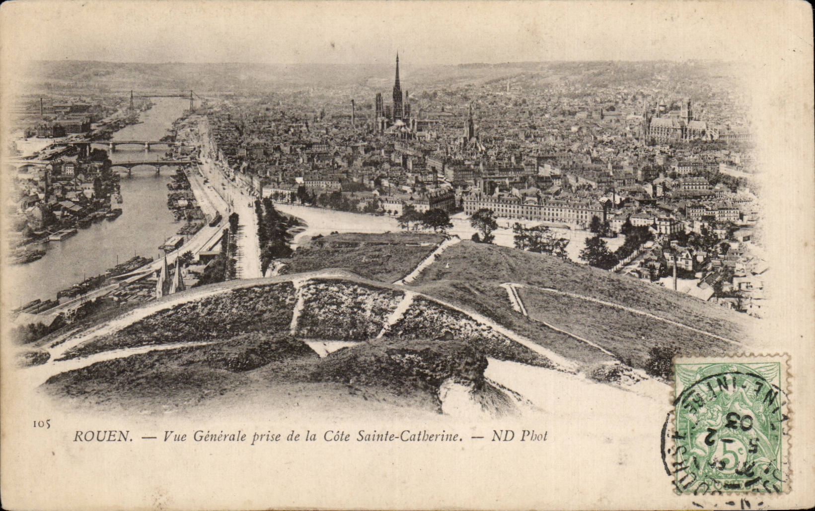 CPA Rouen Vue generale prise de la Cote Sainte CAtherine