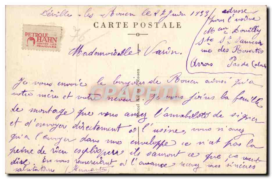 CPA Rouen Le pont transbordeur — Verso