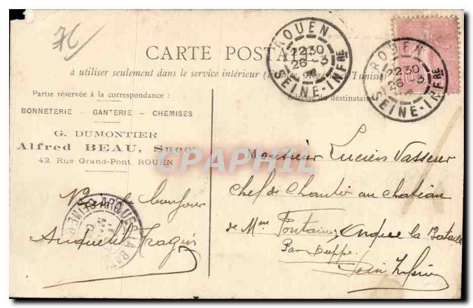 CPA Rouen Quai de la Bourse — Rückseite