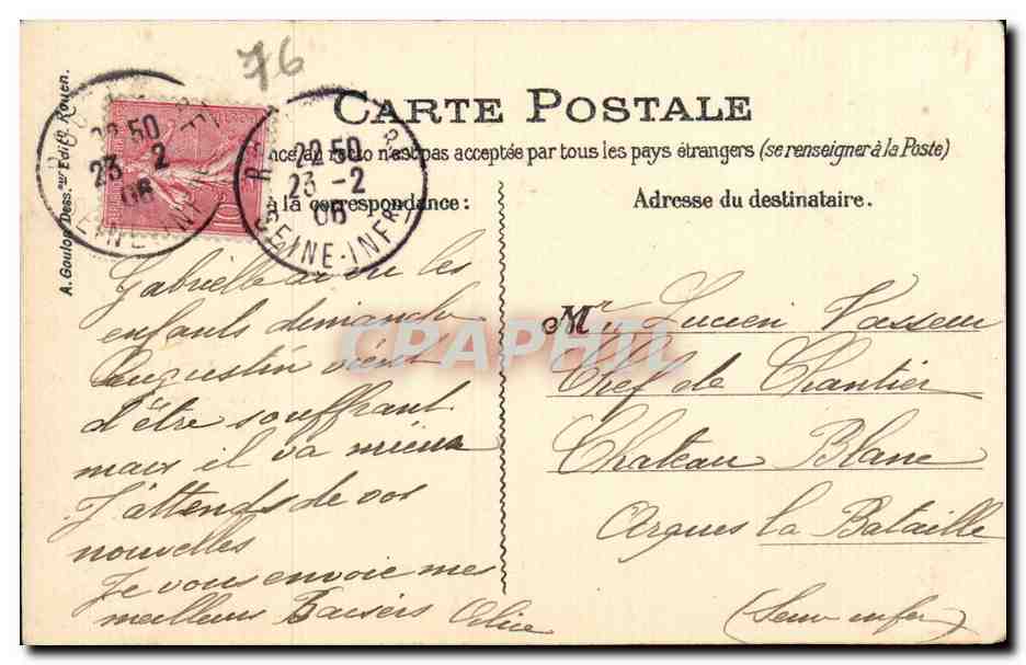 CPA Rouen Fontaine de la Crosse — Rückseite