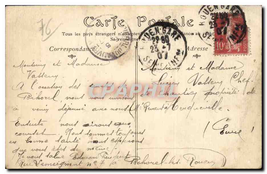 CPA Rouen Le pot de la Normandie — Verso