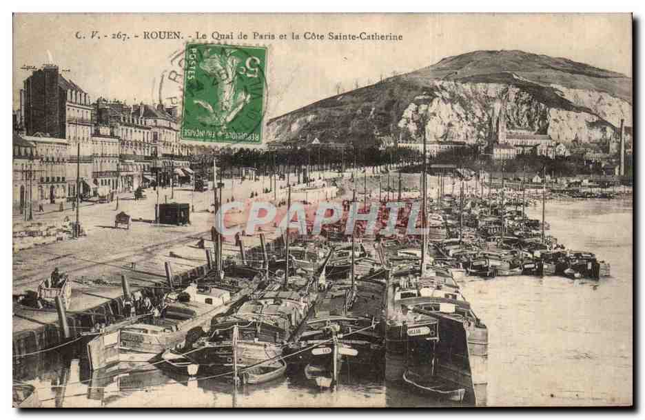CPA Rouen Le quai de Paris et la Cote Sainte Catherine