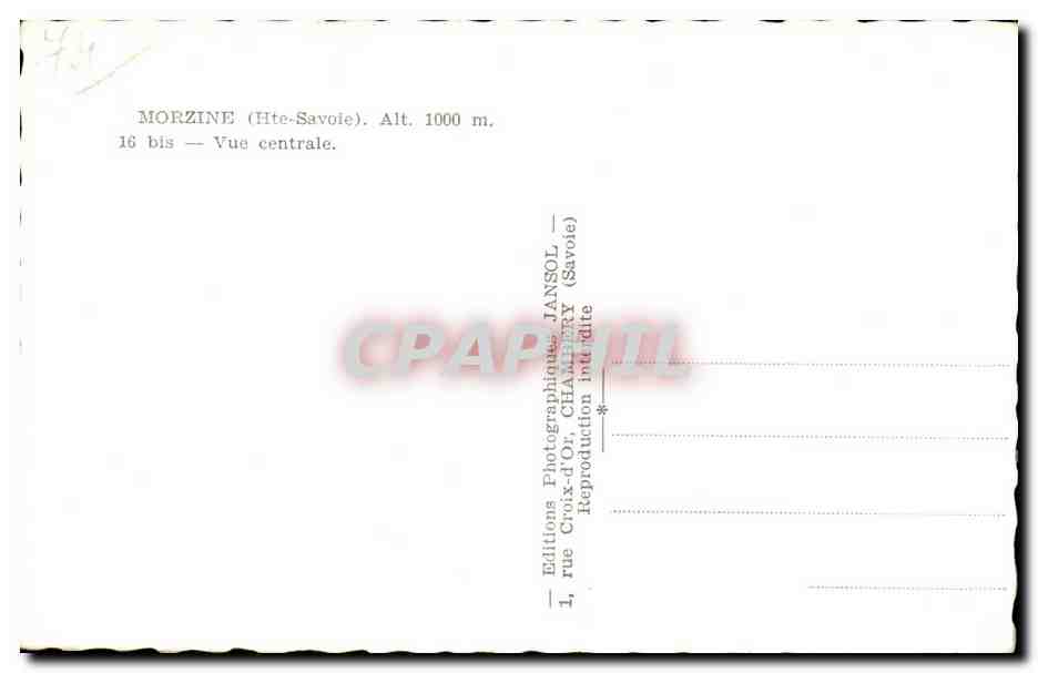 Morzine (Haute-Savoie) — Vue centrale — Editions Photographiques JANSOL — Verso