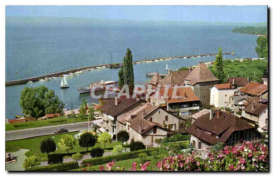CPSM Thonon lesBains Depuis les jardins du Belvedere Le port le lac et la rive Suisse