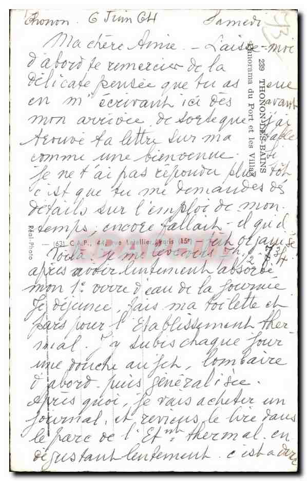 Vue du port et des villas — Thonon-les-Bains — éditeur Cap — Verso