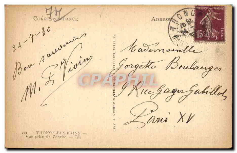 CPA Thonon les Bains Vue prise de Concise — Verso