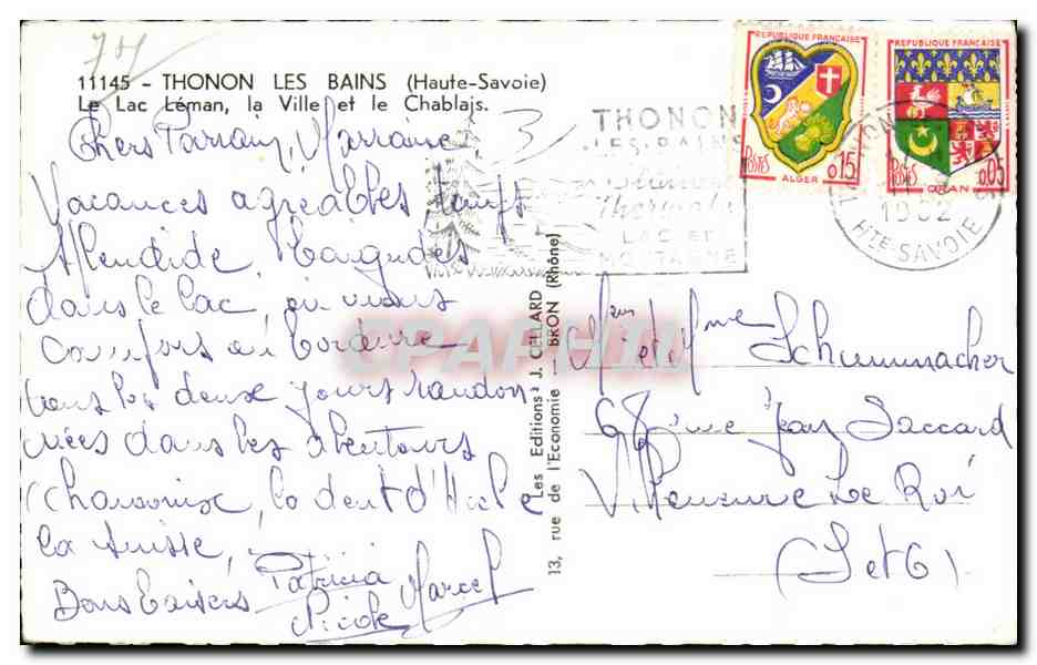 Thonon-les-Bains — Vue aérienne du lac Léman, de la ville et du Chablais — Graphphil — Verso