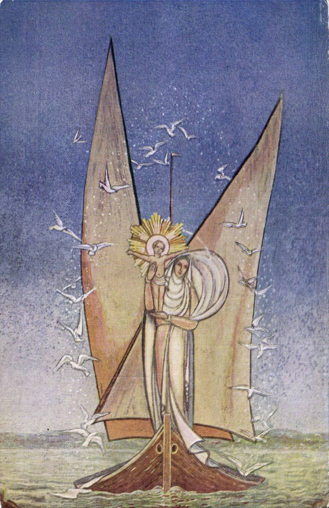 CPSM Eglise Nd du leman La vierge Mosaique de Maumejean Vongy Thonon les Bains