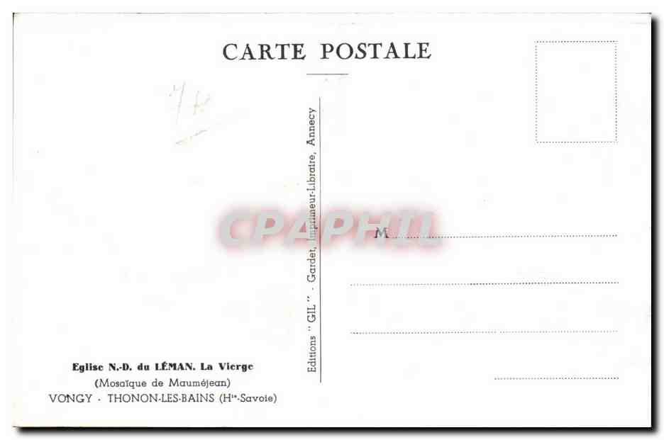 CPSM Eglise Nd du leman La vierge Mosaique de Maumejean Vongy Thonon les Bains — Verso
