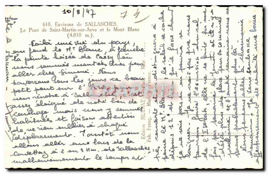 Pont de Saint-Martin-sur-Arve — Mont Blanc (4810 m) — Édition RUTAT — Verso