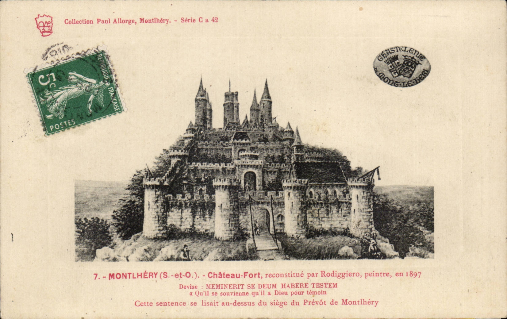 CPA Montlhery Chaetau fort reconstitue par Rodiggiero peintre en 1897