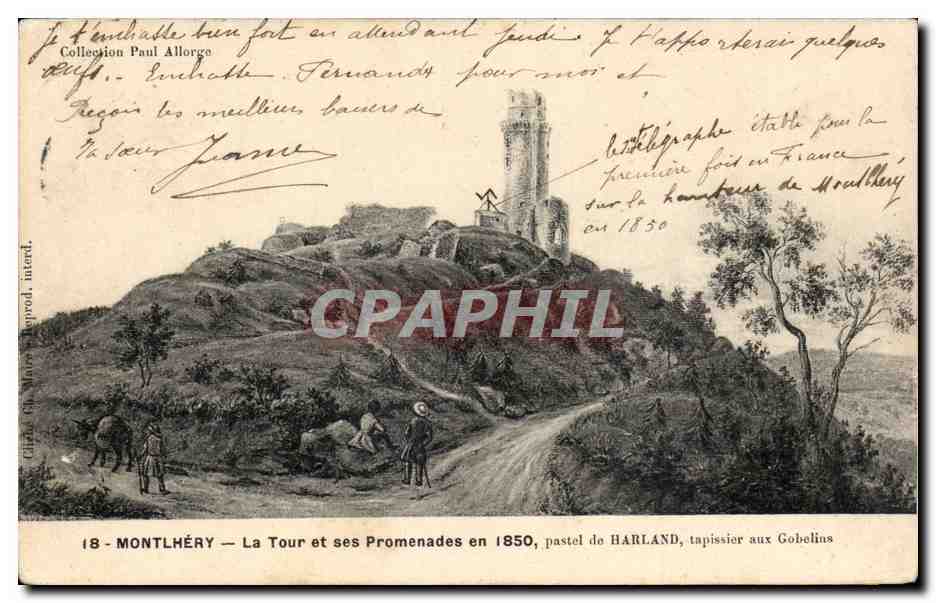 Montlhéry — Die Turm und seine Spaziergänge im Jahr 1850 — Pastell von Harland, Tapezierer bei Gobelins