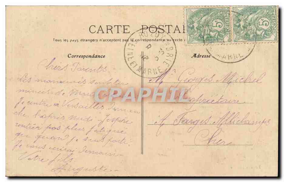 CPA Villiers St Georges Rue D'angers — Rückseite
