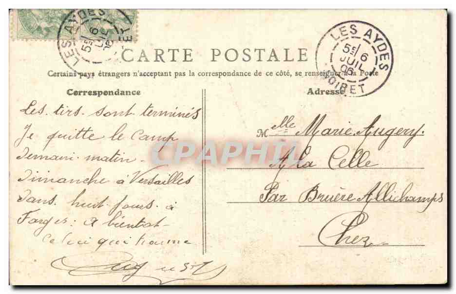 CPA Militaria Souvenir du Camp de Cercottes — Rückseite
