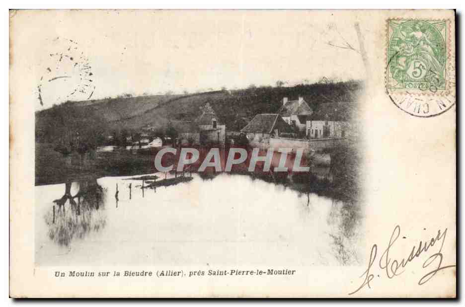 Un Moulin sur la Bieudre (Allier), près Saint-Pierre-le-Moutier — éditeur imprimeur non identifié, n° de série non visible