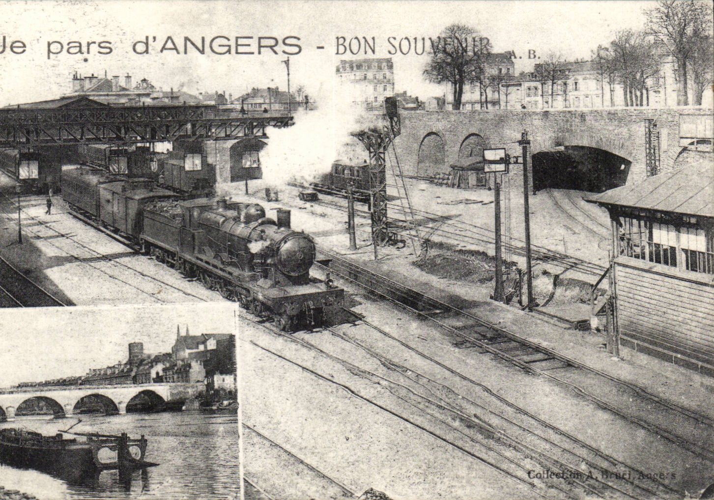 CPA Je pars d'Angers Bon souvenir Train Gare