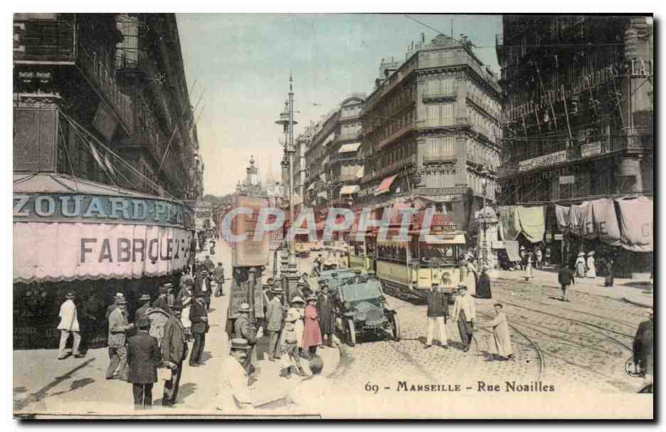 Marseille - Rue Noailles — vue animée avec tramway et magasin Zouard-Fabrique — éditeur non identifié, n° 69