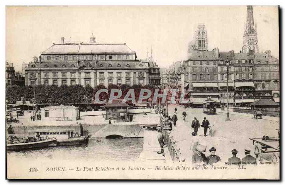 CPA Rouen Le pont Boieldieu et le theatre