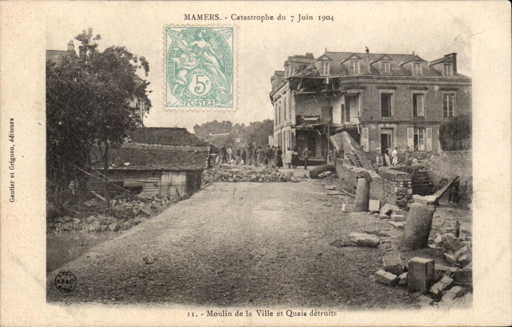 CPA Mamers Catastrophe du 7 juin 1904 Moulin de la ville et quais detruits