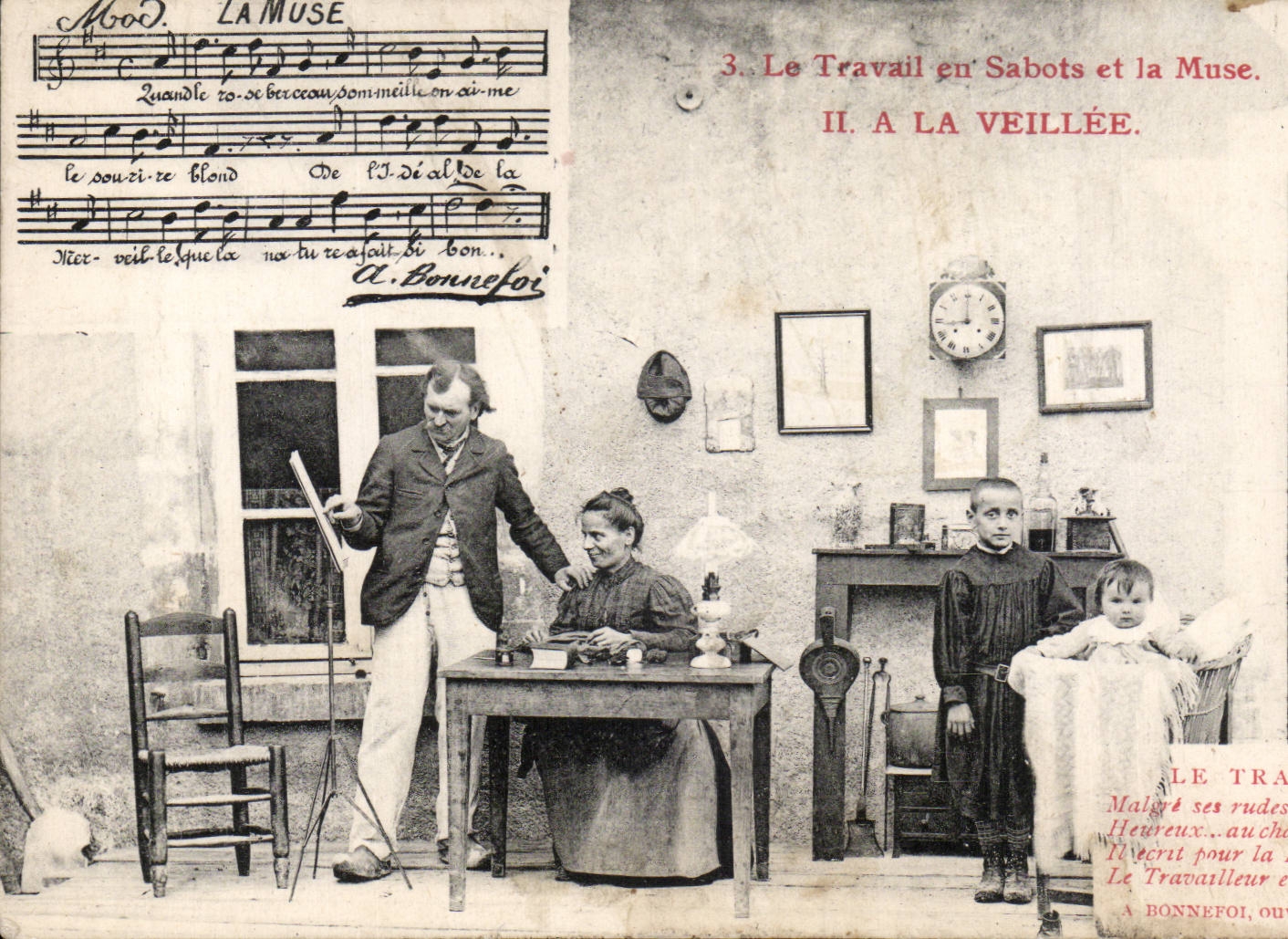 Folklore - Costume - Le Travail en sabots a la Muse - A La Veillee - CPA 