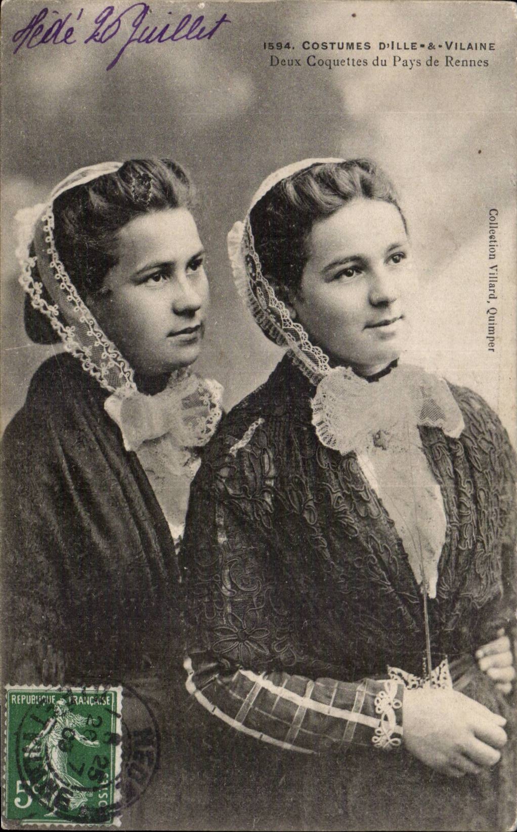 Deux Coquettes du Pays de Rennes — 1594. COSTUMES D'ILLE & VILAIN — Collection Villed, Quimper