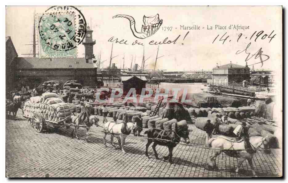 Marseille - Place d'Afrique — view of the port with horse-drawn carts — publisher: C. F. C. (C. F. C. Marseille) no. 1797