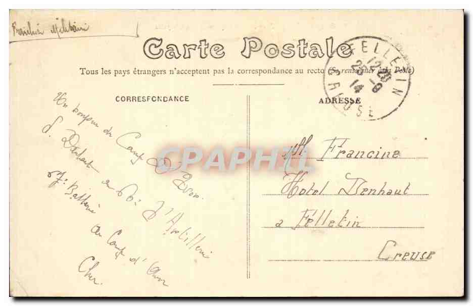 Camp d'Avord (Cher) — Baraquements et Chapelle — Éditeur E.M. B, n°24 — Achterkant