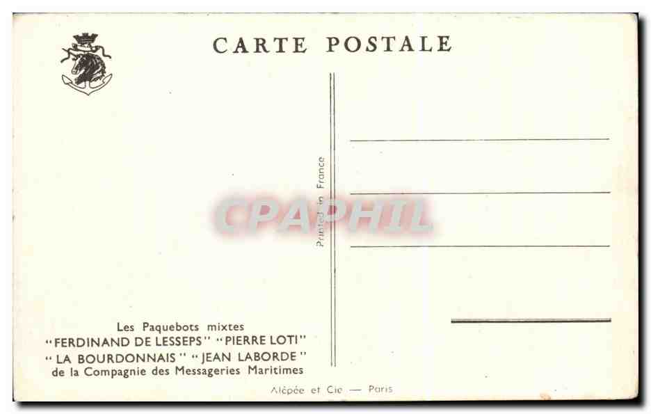 CPA Paquebot Ferdinand de Lessepts Pierre Loti Bourdonnais Jean Laborde — Rückseite