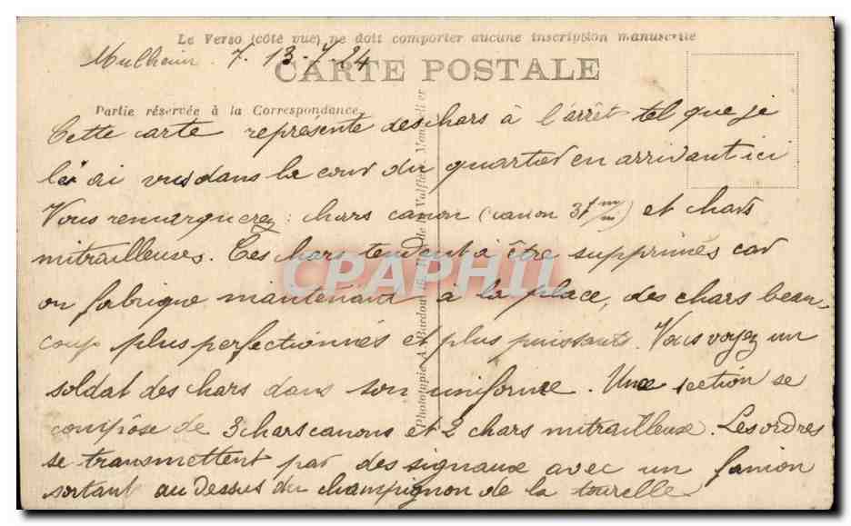 CPA Militaria Tank Chars de combat Chars d'assaut Le parc en campagne — Rückseite