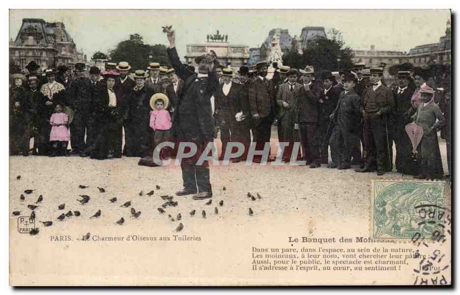 CPA Paris le Charmeur d'oiseaux aux Tuileries 