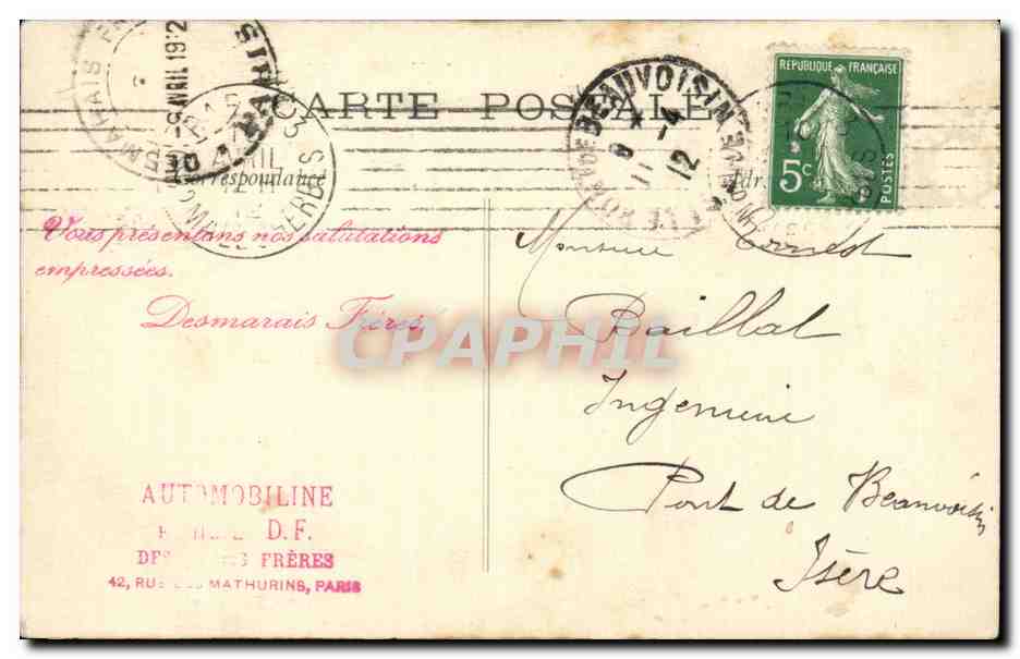 CPA Concours militaire Reims octobre 1911 Verept sur monoplan Morane Automobiline  — Rückseite