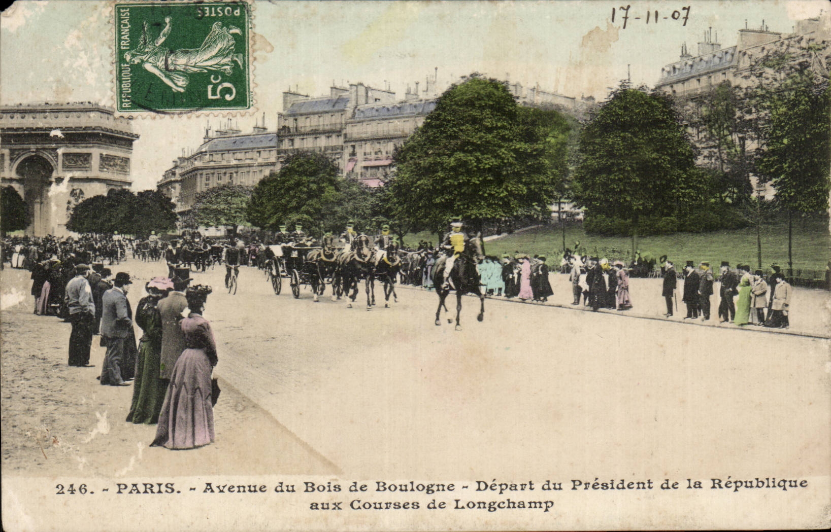 Antike Ansichtskarte Paris Avenue du Bois de Boulogne Depart du president de la Republique aux courses de Longchamp