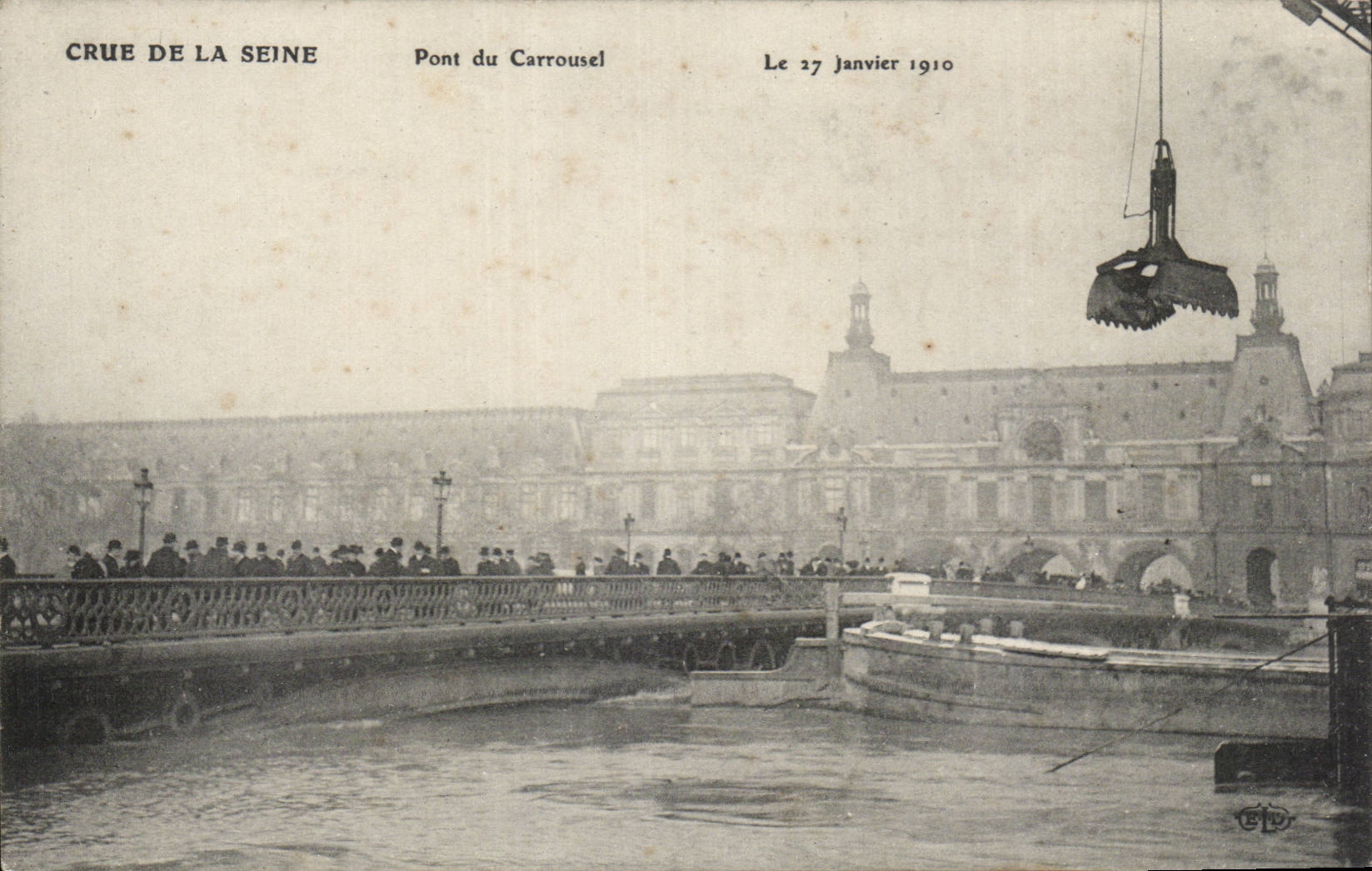 CPA Paris Crue de la Seine Pont du Carrousel 27 janvier 1910