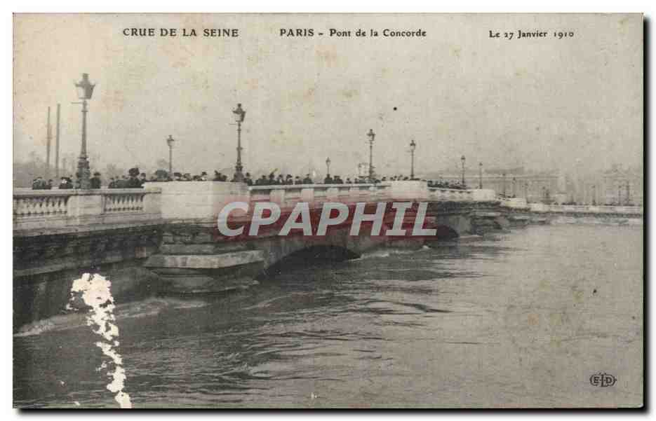 CPA Paris Crue de la Seine Inondation de janvier 1910 Pont de la Concorde