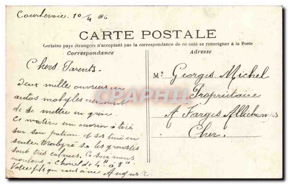 CPA Courbevoie Quai du port — Rückseite