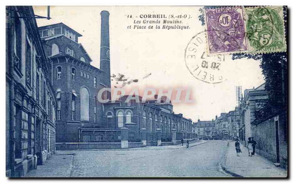 CPA Corbeil Les grands moulins et place de la republique
