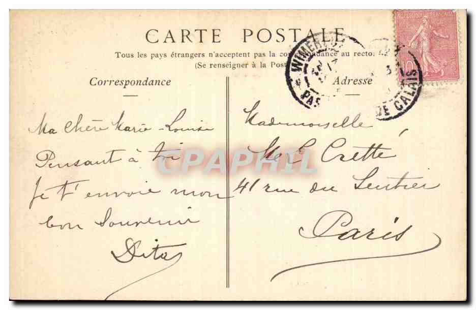CPA Wimereux Hotel Continental et la rue Carnot  — Rückseite