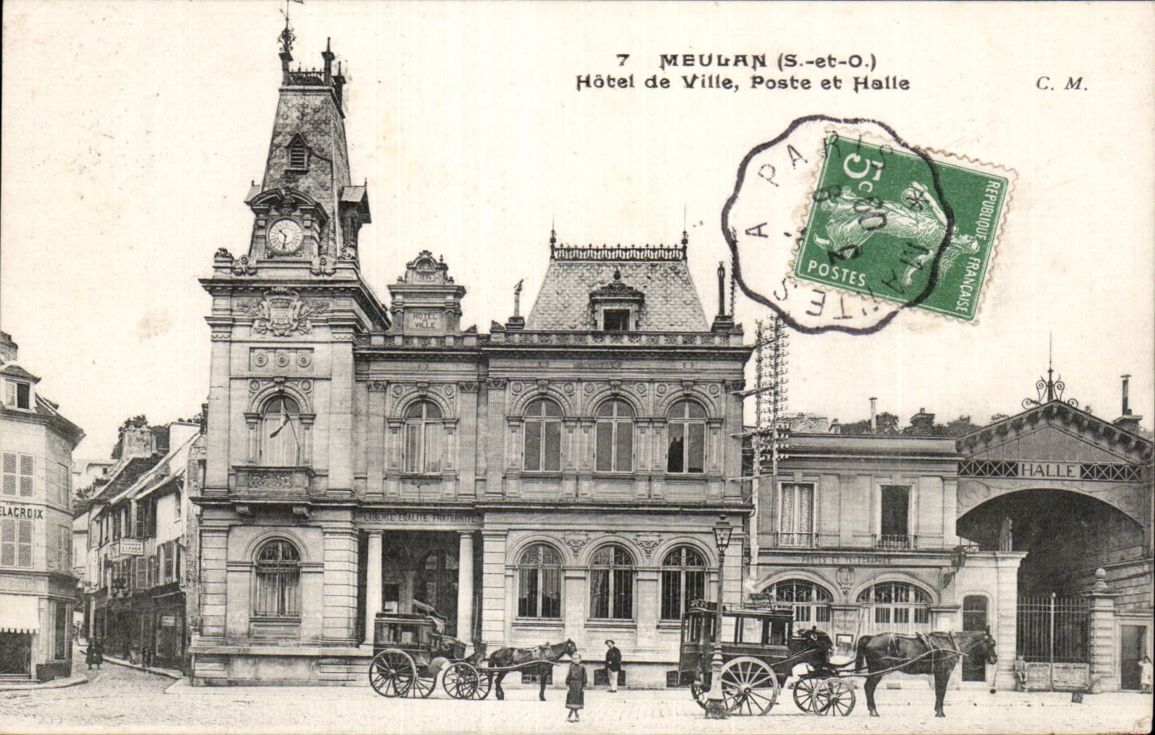 CPA Meulan Hotel de ville Poste et halle