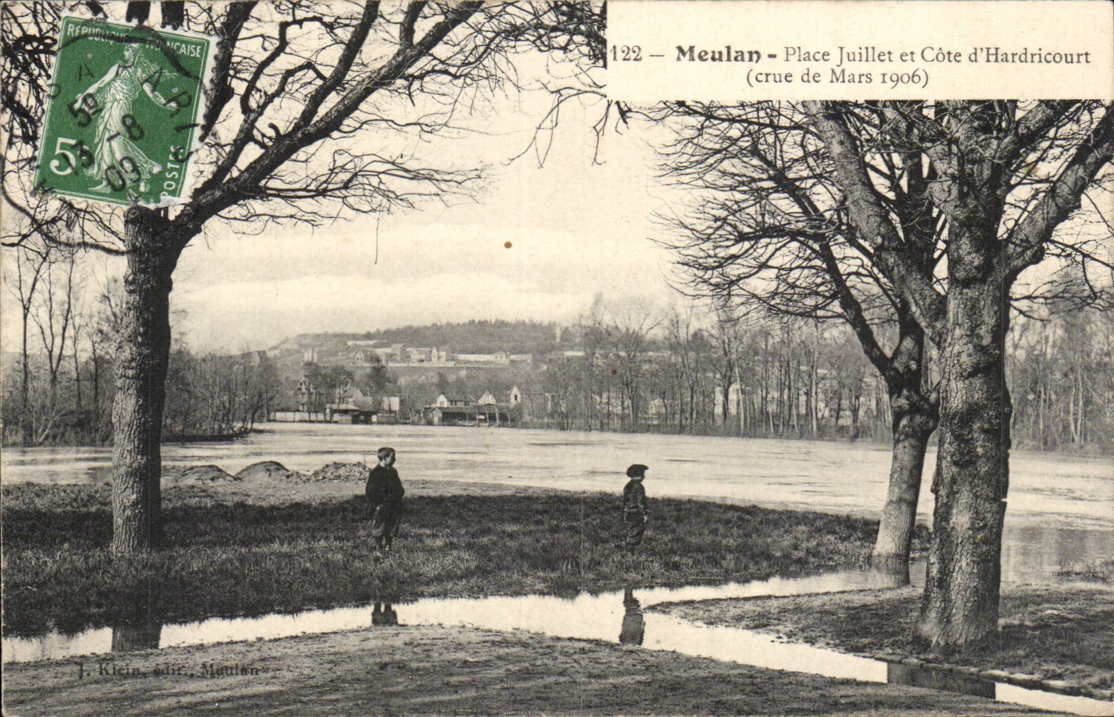 CPA Meulan Place Juillet et cote d'Hardricourt (crue de mars 1906)