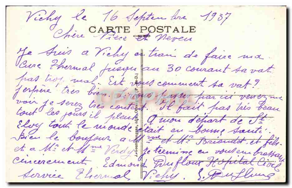CPA Vichy Le grand casino — Verso
